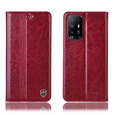 Funda de Cuero Cartera con Soporte Carcasa H06P para Oppo Reno5 Z 5G Rojo