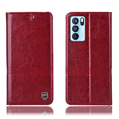 Funda de Cuero Cartera con Soporte Carcasa H06P para Oppo Reno6 Pro 5G India Rojo