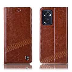 Funda de Cuero Cartera con Soporte Carcasa H06P para Oppo Reno7 SE 5G Marron Claro