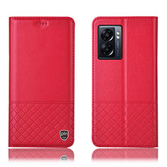 Funda de Cuero Cartera con Soporte Carcasa H07P para Oppo A77 5G Rojo