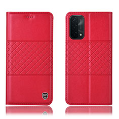 Funda de Cuero Cartera con Soporte Carcasa H07P para Oppo A93 5G Rojo