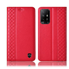 Funda de Cuero Cartera con Soporte Carcasa H07P para Oppo A95 5G Rojo