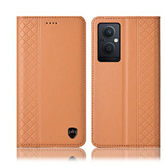 Funda de Cuero Cartera con Soporte Carcasa H07P para Oppo A96 5G Naranja