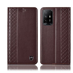 Funda de Cuero Cartera con Soporte Carcasa H07P para Oppo F19 Pro+ Plus 5G Marron