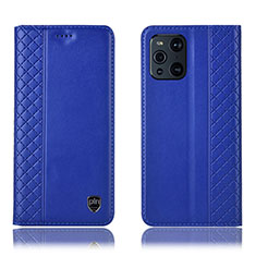 Funda de Cuero Cartera con Soporte Carcasa H07P para Oppo Find X3 5G Azul