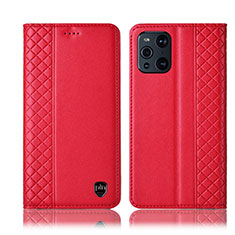 Funda de Cuero Cartera con Soporte Carcasa H07P para Oppo Find X3 5G Rojo