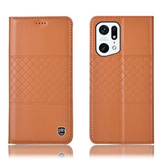 Funda de Cuero Cartera con Soporte Carcasa H07P para Oppo Find X5 5G Naranja