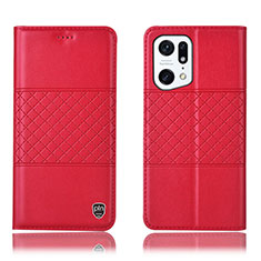 Funda de Cuero Cartera con Soporte Carcasa H07P para Oppo Find X5 5G Rojo