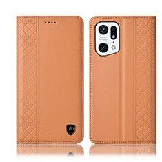 Funda de Cuero Cartera con Soporte Carcasa H07P para Oppo Find X5 Pro 5G Naranja