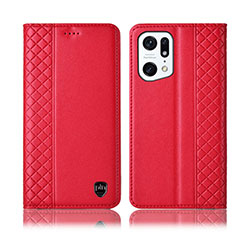 Funda de Cuero Cartera con Soporte Carcasa H07P para Oppo Find X5 Pro 5G Rojo