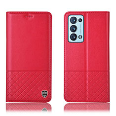 Funda de Cuero Cartera con Soporte Carcasa H07P para Oppo Reno6 Pro+ Plus 5G Rojo