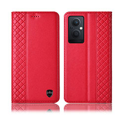 Funda de Cuero Cartera con Soporte Carcasa H07P para Oppo Reno7 Lite 5G Rojo