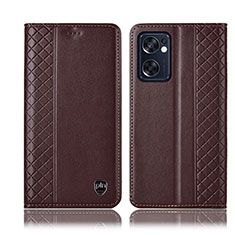 Funda de Cuero Cartera con Soporte Carcasa H07P para Oppo Reno7 SE 5G Marron