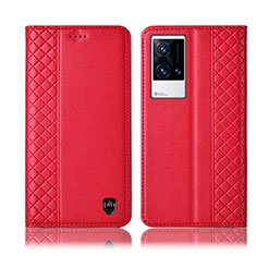 Funda de Cuero Cartera con Soporte Carcasa H07P para Vivo iQOO 8 5G Rojo