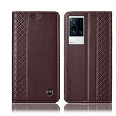 Funda de Cuero Cartera con Soporte Carcasa H07P para Vivo iQOO 8 Pro 5G Marron