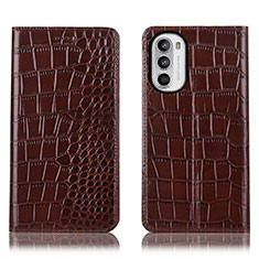 Funda de Cuero Cartera con Soporte Carcasa H08P para Motorola Moto Edge (2022) 5G Marron