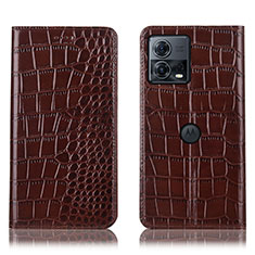 Funda de Cuero Cartera con Soporte Carcasa H08P para Motorola Moto Edge 30 Fusion 5G Marron