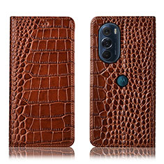 Funda de Cuero Cartera con Soporte Carcasa H08P para Motorola Moto Edge 30 Pro 5G Marron Claro