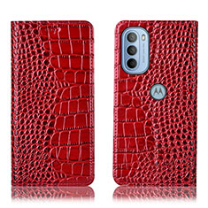 Funda de Cuero Cartera con Soporte Carcasa H08P para Motorola Moto G31 Rojo