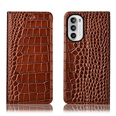 Funda de Cuero Cartera con Soporte Carcasa H08P para Motorola MOTO G52 Marron Claro