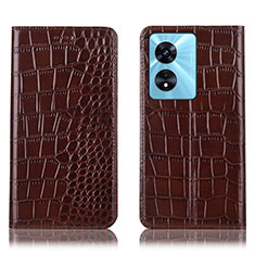 Funda de Cuero Cartera con Soporte Carcasa H08P para Oppo A1 5G Marron