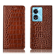 Funda de Cuero Cartera con Soporte Carcasa H08P para Oppo A18 Marron Claro