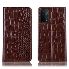 Funda de Cuero Cartera con Soporte Carcasa H08P para Oppo A54 5G Marron