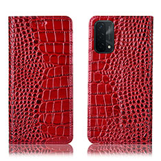 Funda de Cuero Cartera con Soporte Carcasa H08P para Oppo A54 5G Rojo