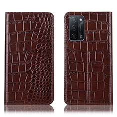 Funda de Cuero Cartera con Soporte Carcasa H08P para Oppo A55 5G Marron