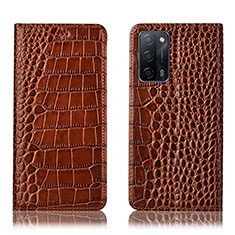 Funda de Cuero Cartera con Soporte Carcasa H08P para Oppo A55 5G Marron Claro