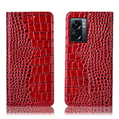 Funda de Cuero Cartera con Soporte Carcasa H08P para Oppo A57 5G Rojo