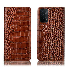 Funda de Cuero Cartera con Soporte Carcasa H08P para Oppo A74 5G Marron Claro