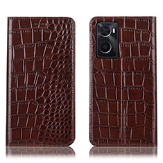 Funda de Cuero Cartera con Soporte Carcasa H08P para Oppo A76 Marron