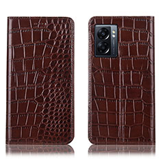 Funda de Cuero Cartera con Soporte Carcasa H08P para Oppo A77 5G Marron