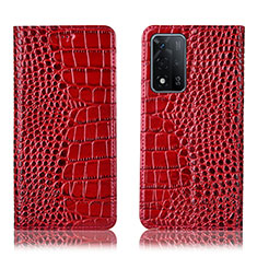 Funda de Cuero Cartera con Soporte Carcasa H08P para Oppo A93s 5G Rojo