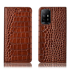 Funda de Cuero Cartera con Soporte Carcasa H08P para Oppo A94 5G Marron Claro