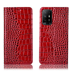 Funda de Cuero Cartera con Soporte Carcasa H08P para Oppo A94 5G Rojo