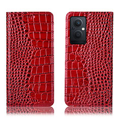 Funda de Cuero Cartera con Soporte Carcasa H08P para Oppo A96 5G Rojo