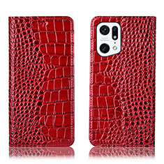 Funda de Cuero Cartera con Soporte Carcasa H08P para Oppo Find X5 5G Rojo