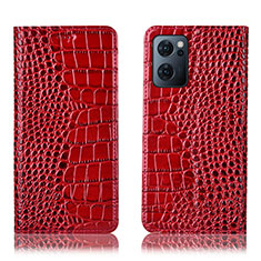 Funda de Cuero Cartera con Soporte Carcasa H08P para Oppo Find X5 Lite 5G Rojo