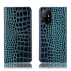 Funda de Cuero Cartera con Soporte Carcasa H08P para Oppo Reno5 Z 5G Azul