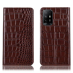 Funda de Cuero Cartera con Soporte Carcasa H08P para Oppo Reno5 Z 5G Marron