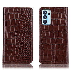 Funda de Cuero Cartera con Soporte Carcasa H08P para Oppo Reno6 Pro 5G India Marron