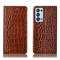 Funda de Cuero Cartera con Soporte Carcasa H08P para Oppo Reno6 Pro+ Plus 5G Marron Claro