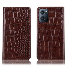 Funda de Cuero Cartera con Soporte Carcasa H08P para Oppo Reno7 5G Marron