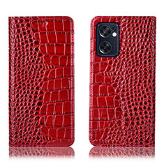 Funda de Cuero Cartera con Soporte Carcasa H08P para Oppo Reno7 SE 5G Rojo