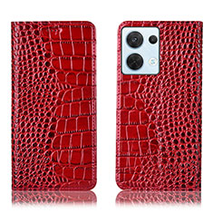 Funda de Cuero Cartera con Soporte Carcasa H08P para Oppo Reno8 5G Rojo