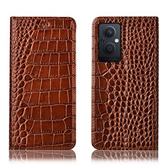 Funda de Cuero Cartera con Soporte Carcasa H08P para Oppo Reno8 Lite 5G Marron Claro