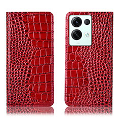 Funda de Cuero Cartera con Soporte Carcasa H08P para Oppo Reno8 Pro 5G Rojo