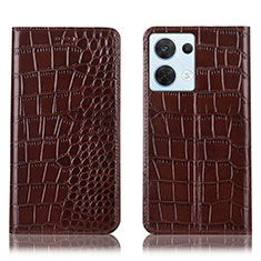 Funda de Cuero Cartera con Soporte Carcasa H08P para Oppo Reno9 Pro 5G Marron